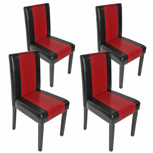 Mendler - Lot de 4 chaises de séjour Littau ~ simili-cuir, noir-rouge, pieds foncés Mendler  - Chaises