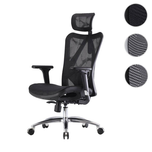 Mendler - SIHOO chaise de bureau ergonomique charge max. 150kg ~ housse noire, piétement noir Mendler  - Bureaux