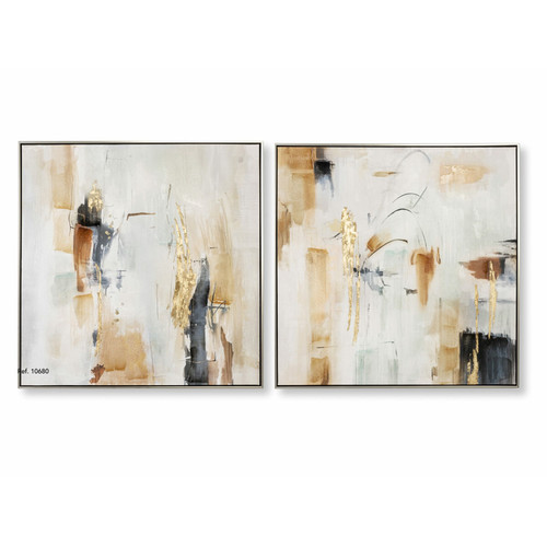 Pegane - Ensemble de 2 tableaux peinture à l'huile sur toile,peinte avec cadre noir et argenté - Longueur 160 x Profondeur 3.5 x Hauteur 80 cm Pegane  - Décoration