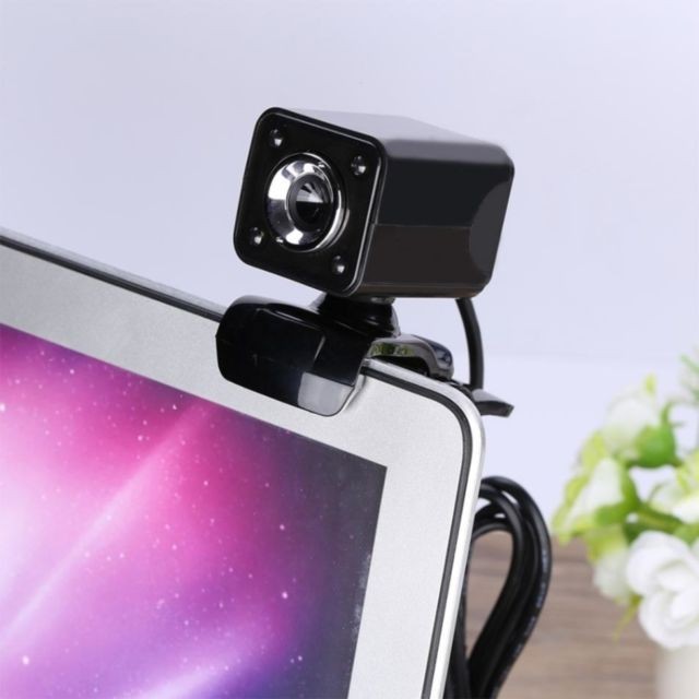Webcam Wewoo Webcam pour Ordinateur De Bureau Skype PC Portable, Longueur du Câble: 1.4m 360 Degrés Rotatif 12MP HD Fil USB Caméra avec Microphone et 4 LED Lumières