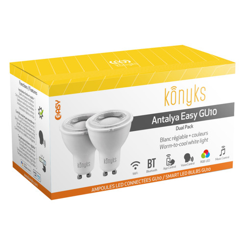 Konyks - Ampoule connectée GU10 - Antalya Easy - RGB - Pack de 2 Ampoules Konyks - Eclairage connecté Non