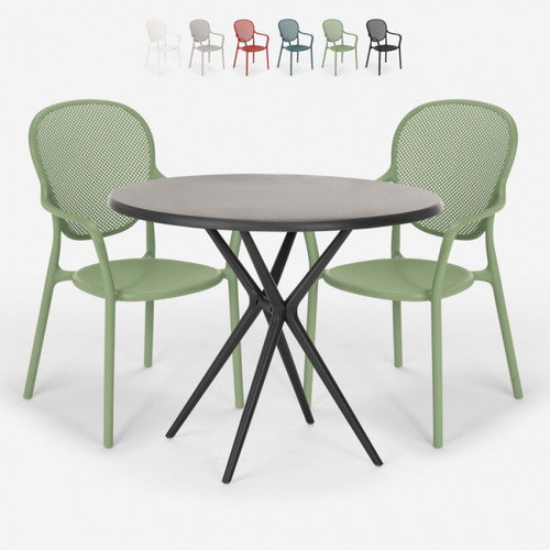 Ahd Amazing Home Design - Ensemble 2 Chaises Table Ronde Noire 80cm Intérieur Extérieur Valet Dark, Couleur: Vert foncé Ahd Amazing Home Design  - Tables à manger