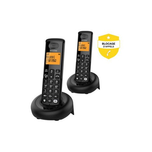 Alcatel - Téléphone fixe sans fil Alcatel E260 S Voice Duo avec Répondeur et Fonction blocage appels publicitaires Noir Alcatel - Téléphone fixe Duo