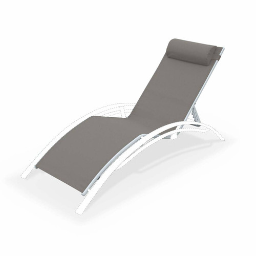 sweeek - Toile de remplacement pour bain de soleil LOUISA, en aluminium et textilène, avec têtière - Taupe/blanc | sweeek sweeek - Transats, chaises longues