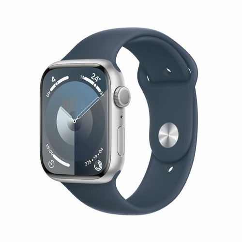 Apple - Apple Watch Series 9 GPS 45 mm Boîtier en aluminium argenté avec bracelet sport Bleu tempête S/M Apple - Apple Watch Gps