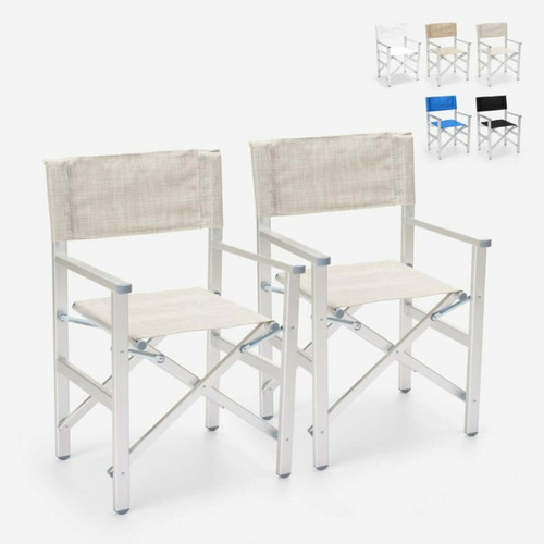 Transats, chaises longues Beach And Garden Design 2 Chaises de plage pliantes portables en textilène aluminium Regista Gold | Gris