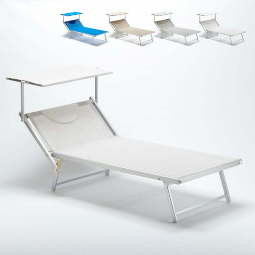 Transats, chaises longues Beach And Garden Design Bain de soleil Xxl professionnel chaise longue transat piscine aluminium Italia Extralarge, Couleur: Blanc