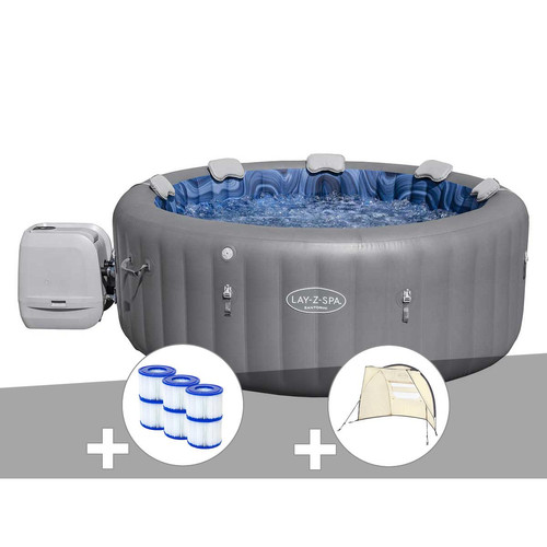 Bestway - Kit spa gonflable Bestway Lay-Z-Spa Santorini rond HydroJet Pro 5/7 places + 6 filtres + Auvent Bestway  - Spa gonflable