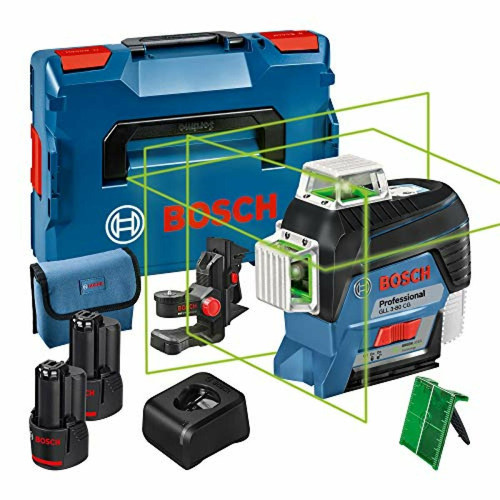Bosch - 12V System laser lignes GLL 3-80 CG (2 batteries 12 V, chargeur, laser vert, avec application mobile dédiée, support, portée : jusqu'à 30 m, dans une L-BOXX) – Edition Amazon Bosch  - Matériaux & Accessoires de chantier