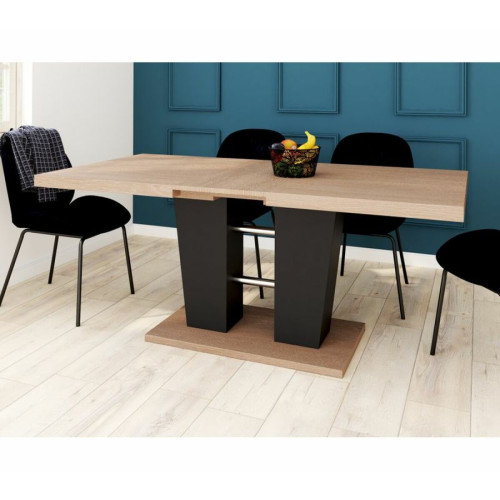 But - Table extensible L.140 à 180 cm LEXIE imitation chêne et noir But - Tables à manger Bois mdf