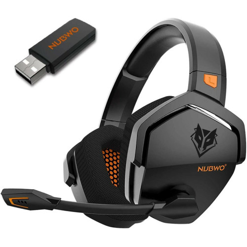 Casques de réalité virtuelle Chrono Casque de jeu sans fil NUBWO G06 PS4, PS5, PC, casque de jeu sur l'oreille à suppression de bruit avec micro, latence ultra-faible de 2,4 GHz, cache-oreilles à mémoire souple, mode filaire pour Xbox One, jeux Xbox Series X（noir）
