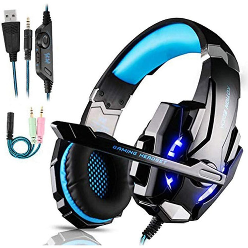 Chrono - Micro Casque Gaming PS4, Casque Gaming Switch avec Micro Anti Bruit Casque Gamer Xbox One Filaire LED Lampe Stéréo Bass Microphone Réglable avec Micro 3.5mm Jack,Bleu Chrono  - Casque de réalité virtuelle