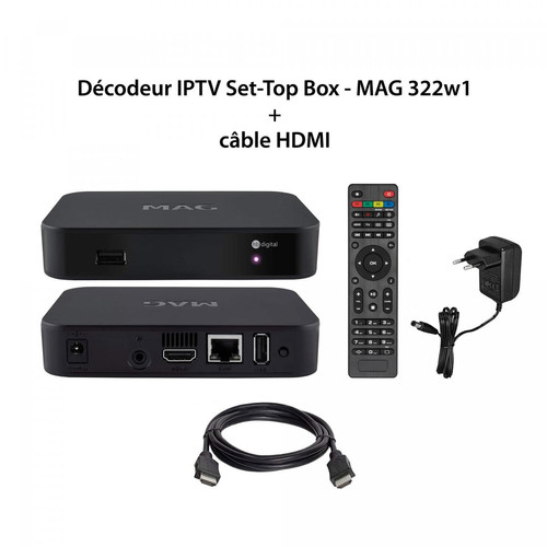 Enregistreur DVD Divers Marques Décodeur IPTV Multimédia - MAG 322w1 - Set Top Box TV, H.265, WLAN WiFi intégré 150Mbps, Lecteur multimédia Internet TV, Récepteur IP HEVC H.256, Remplace MAG 254w1 + câble HDMI