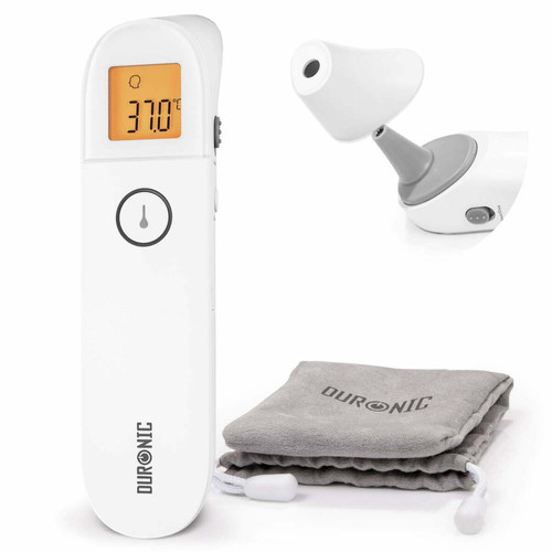 Thermomètre connecté Duronic IRT3W Thermomètre Infrarouge 3 en 1 | Température par lOreille et Le Front | Modes Adultes/Enfants/Objets | Mesure sans Contact | Fonction de mémorisation | Alerte de fièvre | Pochette