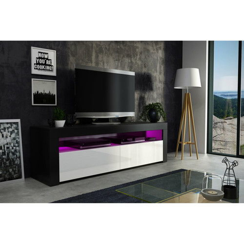 Meubles TV, Hi-Fi Dusine Meuble TV Savelli LED Noir MAT et portes Blanc laqué 157 cm