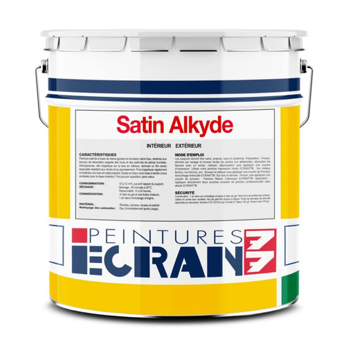 Ecran77 - Peinture professionnelle satin, murs et plafonds, blanc, résine alkyde - Satin Alkyde ECRAN 77-4 litres-Blanc Ecran77 - Peinture mur blanc
