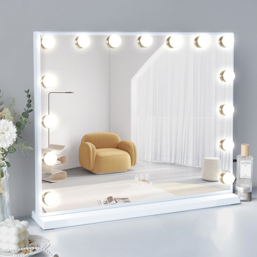 Miroirs FENCHILIN Miroir de maquillage 58x46CM Port de charge USB Blanc