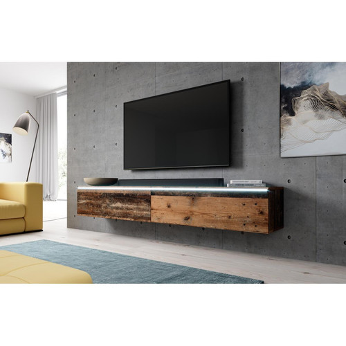 Furnix - Meuble tv debout / suspendu BARGO 180 x 32 x 34 cm style contemporain vieux bois mat sans LED Furnix  - Meubles TV, Hi-Fi