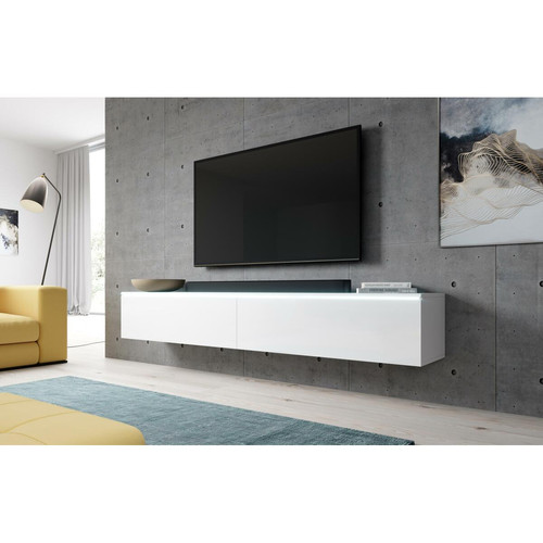 Meubles TV, Hi-Fi Furnix Meuble tv debout / suspendu BARGO 180 x 32 x 34 cm style contemporain blanc mat / blanc mat sans LED