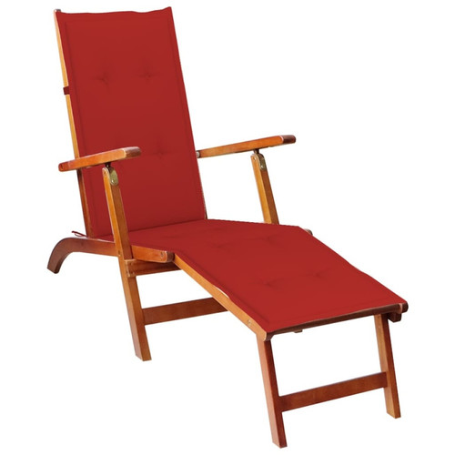 Transats, chaises longues Helloshop26 Transat chaise longue bain de soleil lit de jardin terrasse meuble d'extérieur 167 cm avec repose-pied et coussin acacia solide 02_0012578