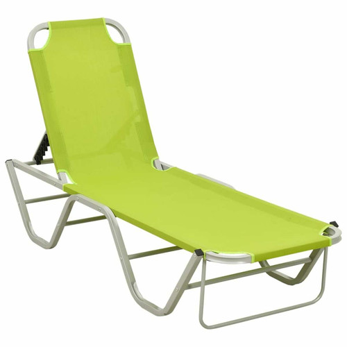 Transats, chaises longues Helloshop26 Transat chaise longue bain de soleil lit de jardin terrasse meuble d'extérieur aluminium et textilène vert 02_0012256