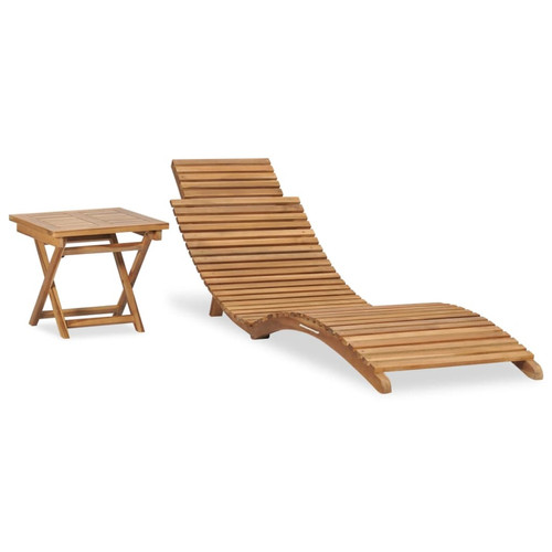 Transats, chaises longues Helloshop26 Transat chaise longue bain de soleil lit de jardin terrasse meuble d'extérieur pliable avec table bois de teck solide 02_0012863