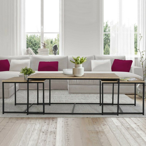 Idmarket - Lot de 3 tables basses gigognes DETROIT 113 cm design industriel Idmarket  - Tables basses