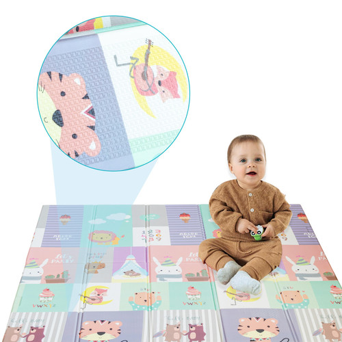 Tapis IKIDO Tapis de jeu d’éveil pliable pour enfant bébé double face 2 en 1 bébé,imperméable antidérapant,tapis de sol ramper enfant