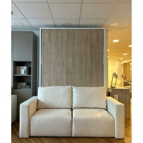 Inside 75 - Armoire lit escamotable ouverture électrique Malaga Sofa façade chêne structure blanc 140*200 cm. Inside 75 - Armoire avec miroir Armoire
