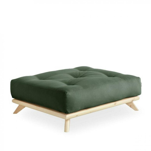 Poufs Inside 75 Pouf futon SENZA pin naturel coloris vert olive de 90 x 100 cm.