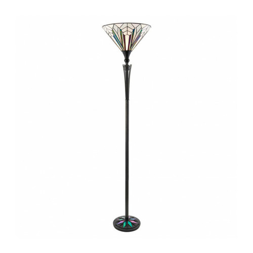 Lampadaires Interiors 1900 Lampadaire à 1 lumière Uplighter noir, verre de style Tiffany, E27