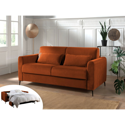 Lisa Design - Owen - canapé 3 places convertible - couchage quotidien - matelas 12 cm - en velours Lisa Design - Maison Orange
