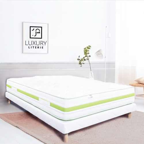 Luxury Literie - Sommier tapissier 140x190, blanc, Gamme Prestige Hôtel, bois massif + pieds offerts Luxury Literie - Literie