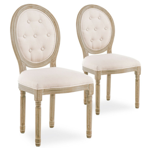 Chaises NC Lot de 2 chaises médaillon capitonnées Louis XVI tissu Beige