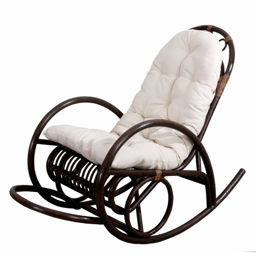 Mendler - Rocking-chair fauteuil à bascule HWC-C40, bois marron ~ coussin blanc Mendler - Mendler