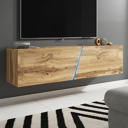 Mes - Meuble TV suspendu 1 porte 160x40x35 cm décor chêne avec LED - TAWO Mes - Meubles TV, Hi-Fi Design