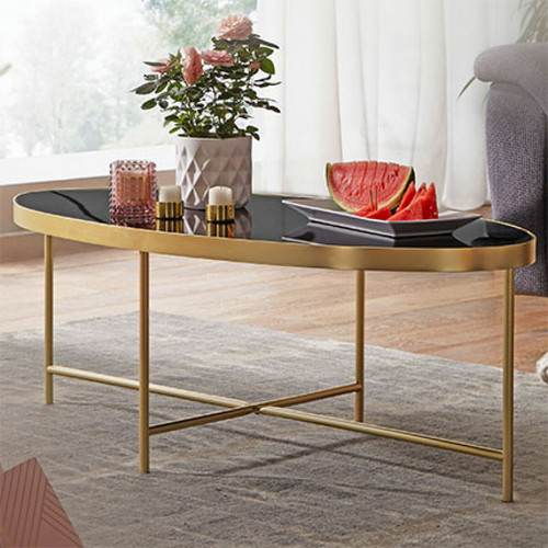 Tables d'appoint Mes Table basse ovale 110x56x40 en verre et métal noir et doré