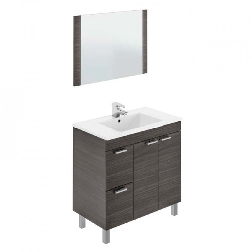 MIRAKEMUEBLE - Meuble de salle de bains avec vasque et miroir Aktiva - Ash Grey Cendre grise MIRAKEMUEBLE - Meuble sous vasque Salle de bain, toilettes