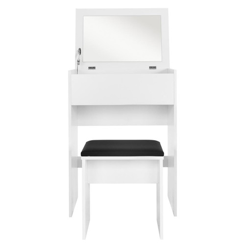 Coiffeuse ML design modern living Coiffeuse blanc avec miroir pliable table de maquillage avec tabouret noir MDF