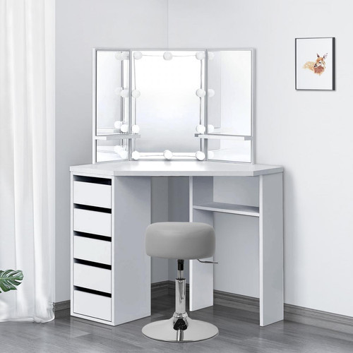 ML design modern living - Table de maquillage d'angle coiffeuse avec miroir et LED + tabouret gris clair ML design modern living - ML design modern living