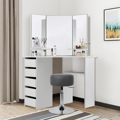 ML design modern living - Table de maquillage d'angle coiffeuse moderne avec miroir + tabouret gris foncé ML design modern living - ML design modern living