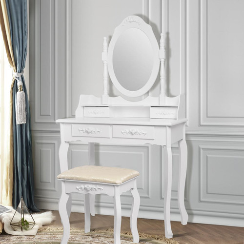 ML-Design - Table de maquillage blanc table de coiffeuse avec miroir et tabouret moderne MDF ML-Design - Coiffeuse Avec miroir