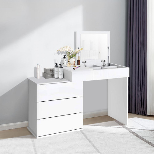 Coiffeuse ML-Design Table de maquillage blanc table de coiffeuse moderne MDF avec miroir + 4 tiroirs