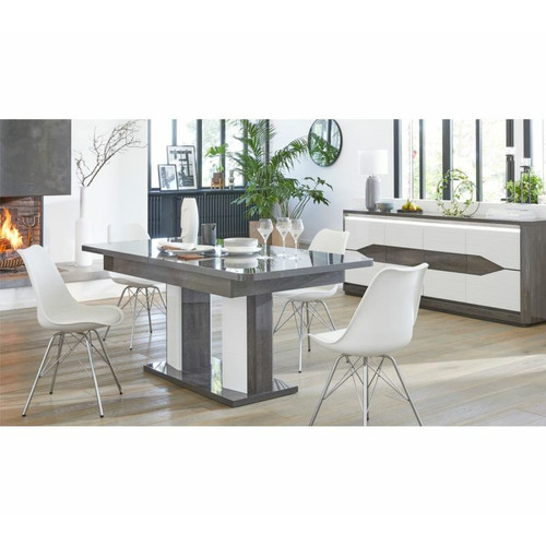 Modern Living - Table  L.160/200 + allonge MATERA Blanc/imitation chêne gris Modern Living - Tables à manger Rectangulaire