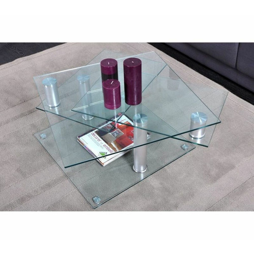 Modern Living - Table basse verre et chromé DINO 2 avec 2 plateaux pivotants Modern Living - Modern Living