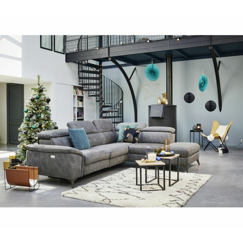 Modern Living - Canapé angle droit relax électrique NEWPORT tissu gris foncé Modern Living - Modern Living