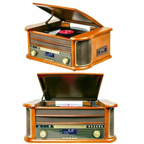 Optex - Platine Disque Vinyle Vintage BOIS avec radio bluetooth/FM/USB/RCA/AUX/Télécommande/Lecteur CD Cassette Platine Vinyle HQ Optex - Platine Vintage Platine
