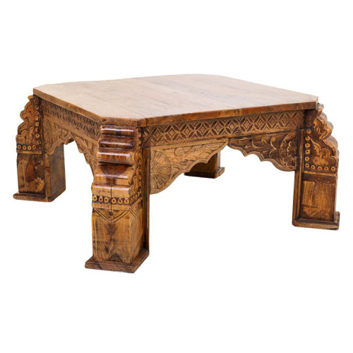 Tables basses Pegane Table basse, table de salon en bois coloris naturel - Longueur 88 x Profondeur 88  x Hauteur 47  cm
