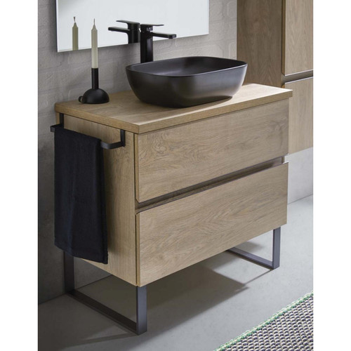Pegane - Meuble de salle de bain avec 2 tiroirs couleur chêne nordique + vasque à poser - Longueur 60 x Hauteur 87,5 x Profondeur 46,5 cm Pegane  - Salle de bain, toilettes