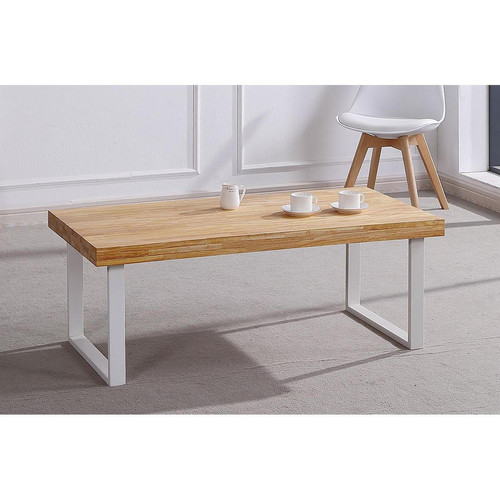 Tables basses Pegane Table basse en bois coloris chêne nordique / pieds blanc - Longueur 120 x profondeur 60 x hauteur 43 cm